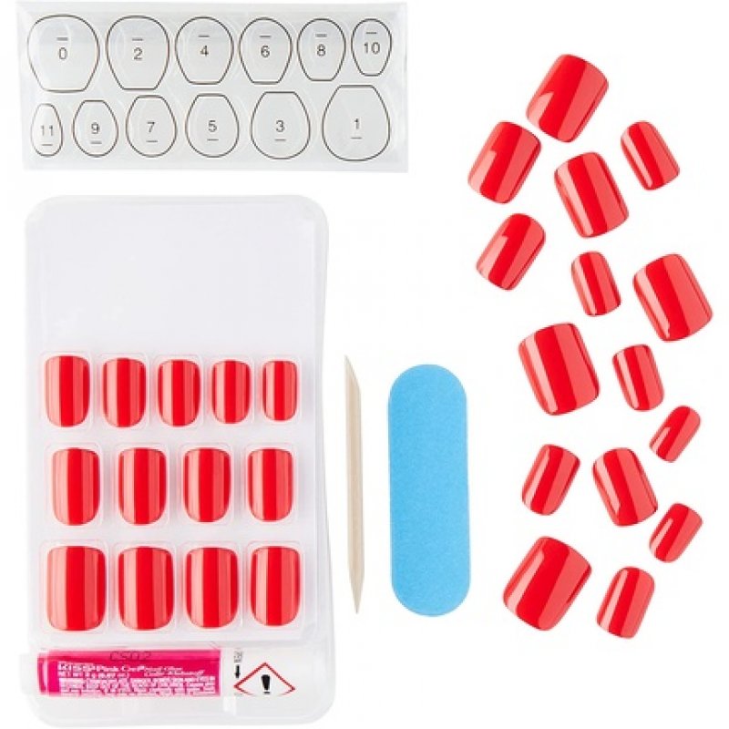 KISS Gel Fantasy Collection Glue-On Manicure Kit Whatever Short Length Square Fake Nails 28 False Nails Nail Glue Nail