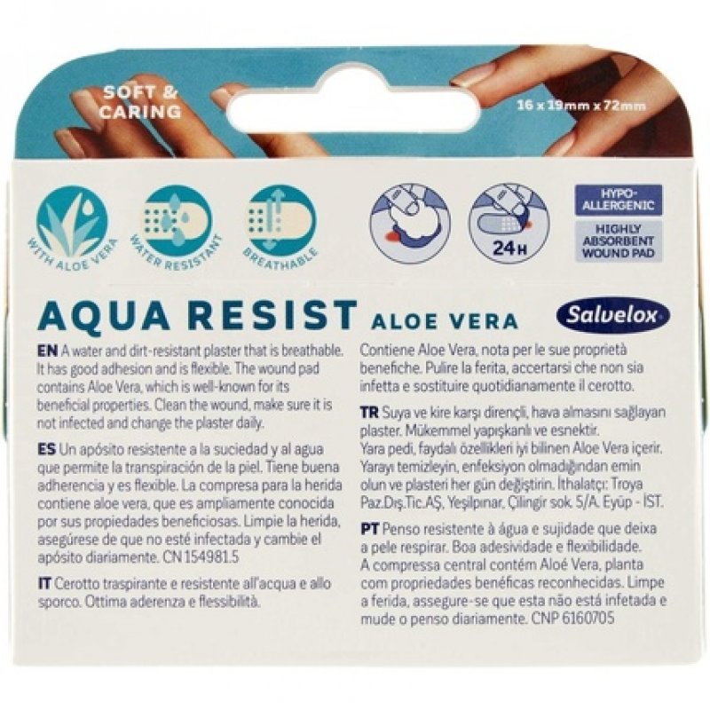 Aqua Resist Salvelox Adhesive Dressing with Aloe Vera 19mm x 72mm - Pack of 16