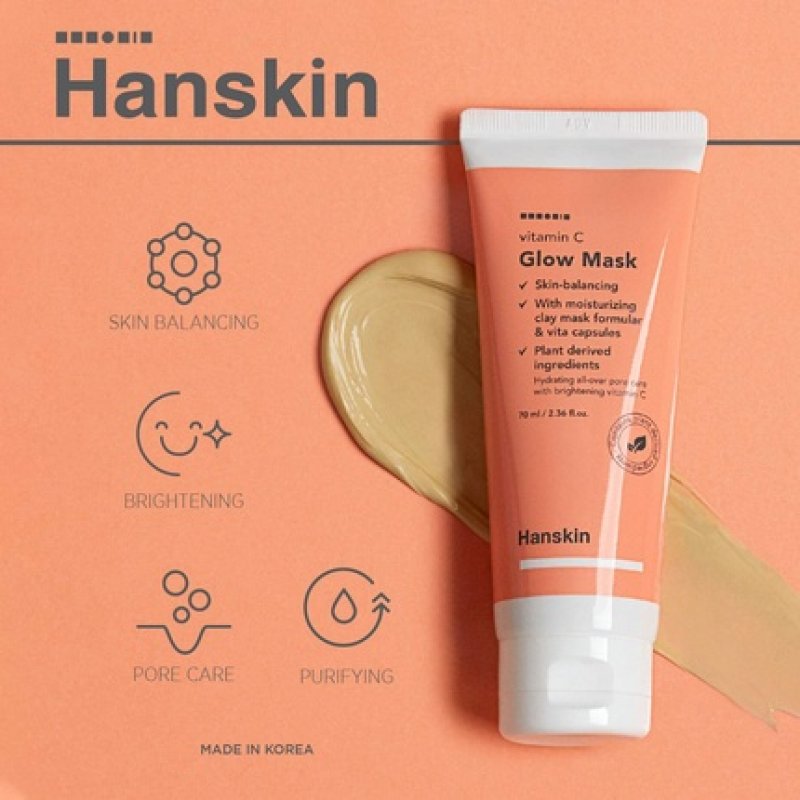 Hanskin Vitamin C Glow Mask Clay Mask with Ascorbic Acid for Glowing Skin and Pore Purifying Hydrating and Moisturizing