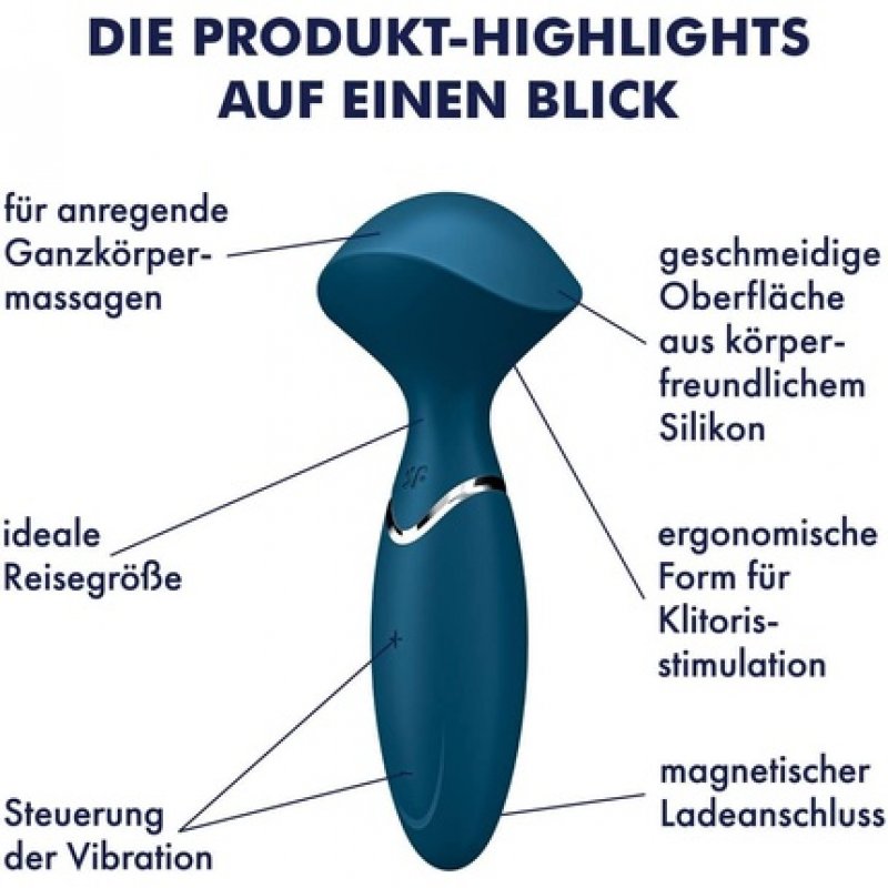 Satisfyer Mini Wand-er Vibrator and Massager for Stimulating Full Body Massages - Blue Silicone