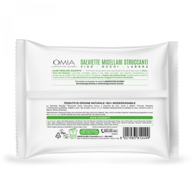 Omia Eco Bio Aloe Vera Micellar Face Cleansing Wipes 20 Wipes