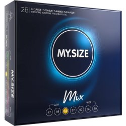 MY.SIZE Mix 28 Condoms in 4 Exciting Variations Flavoured Coloured Ribbed and Classic Condoms Size 3 53mm