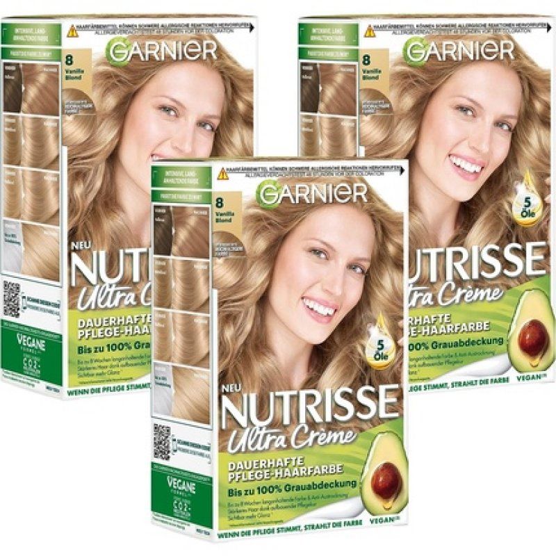 Garnier Nutrisse Cream Permanent Hair Colour Dye Amber Blonde 9.34 with 3 Nourishing Oils Pack of 3