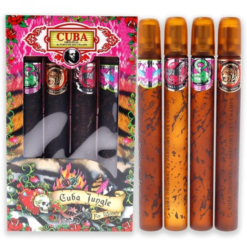 Cuba Original by Parfums Des Champs Jungle Collection 4-Piece Perfume Variety Gift Set - Includes Snake, Tiger, Zebra