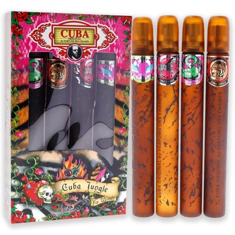 Cuba Original by Parfums Des Champs Jungle Collection 4-Piece Perfume Variety Gift Set - Includes Snake, Tiger, Zebra