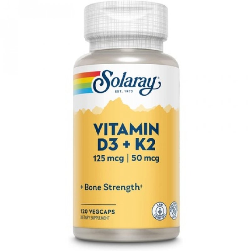 SOLARAY Vitamin D-3 K-2 Calcium Absorption Bone Strength Cardiovascular & Immune Function Support 120 Count