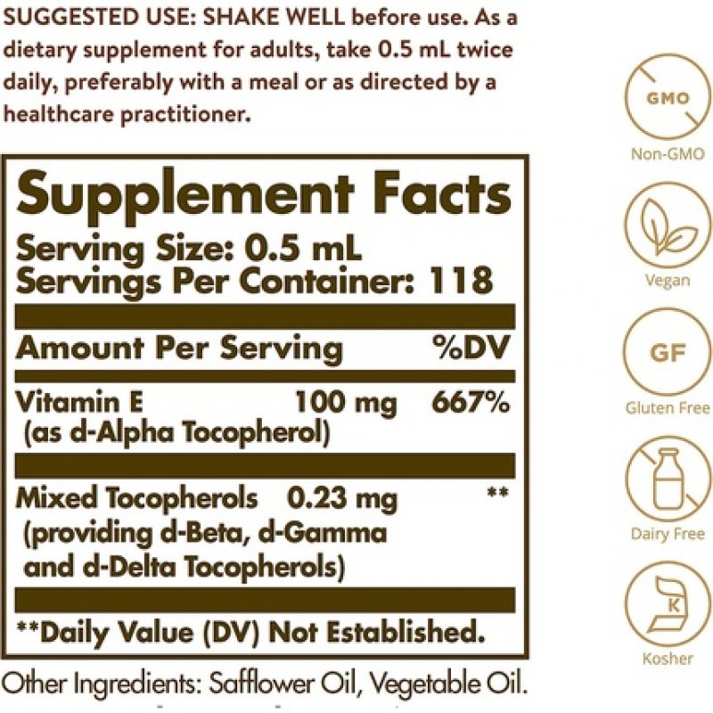 Solgar Natural Source Liquid Vitamin E 59.2ml - Immunity Support - Vegan