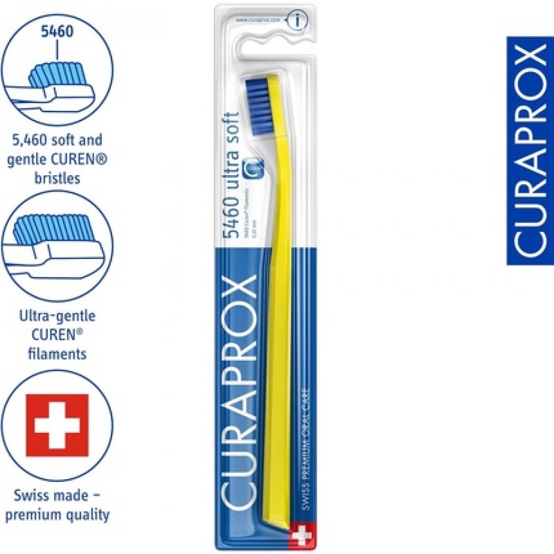Curaprox CS 5460 Ultra Soft Toothbrush for Adults with 5460 Ultra Soft CUREN Bristles Yellow-Blue