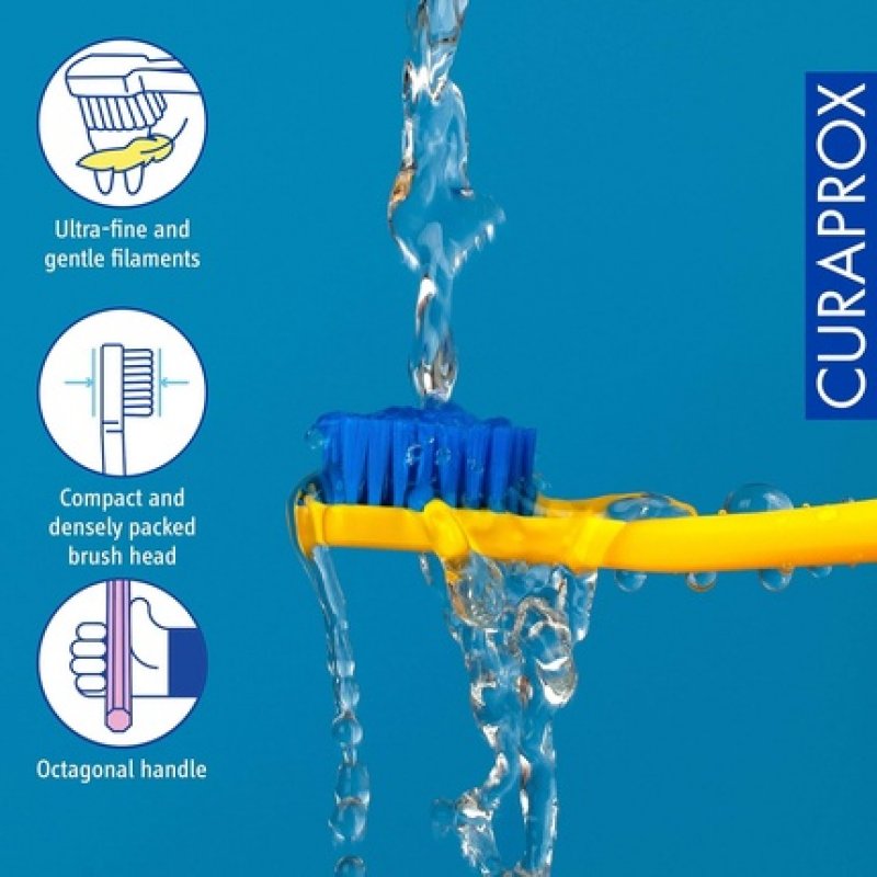 Curaprox CS 5460 Ultra Soft Toothbrush for Adults with 5460 Ultra Soft CUREN Bristles Yellow-Blue