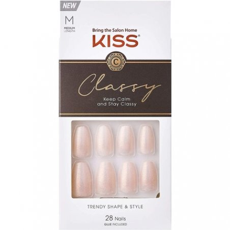 KISS Classy French Nail Manicure Kit with Gel Finish Medium Coffin Shape Cosy Meets Cute 28 Fake Nails