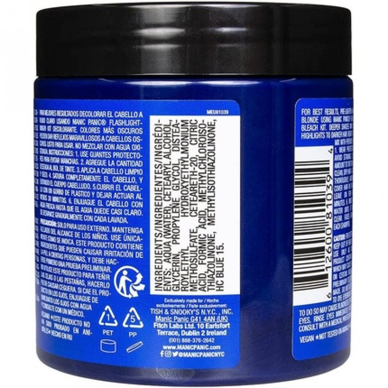 BIG POT Manic Panic High Voltage Classic Cream Formula Colour Hair Dye Rockabilly Blue 8oz