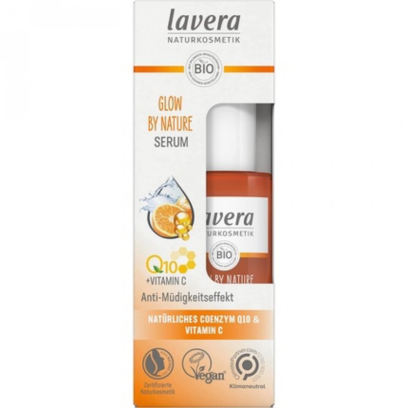 lavera GLOW BY NATURE Serum Vegan Moisturizing Anti-Aging with Q10 and Vitamin C 30ml - Orange