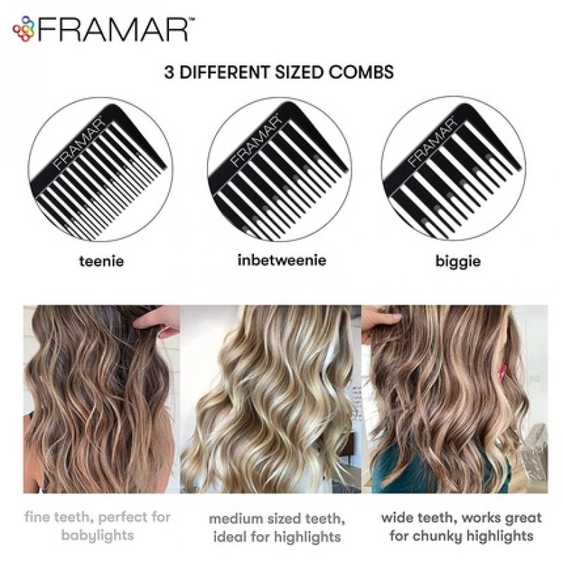 Framar Dreamweaver Highlight Comb Set for Hair Stylist with Metal Pick and Balayage Comb - Black
