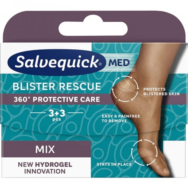 Salvequick Blister Rescue Mix 6 Hydrogel Wound Pads for Blisters Around The Heels & Toes - Pack of 6