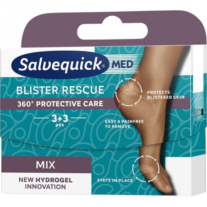 Salvequick Blister Rescue Mix 6 Hydrogel Wound Pads for Blisters Around The Heels & Toes - Pack of 6