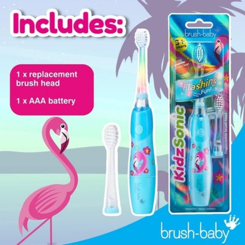 Brush Baby KidzSonic Toddler and Kid Electric Toothbrush for Ages 3 Years - Disco Lights, Gentle Vibration, and Smart