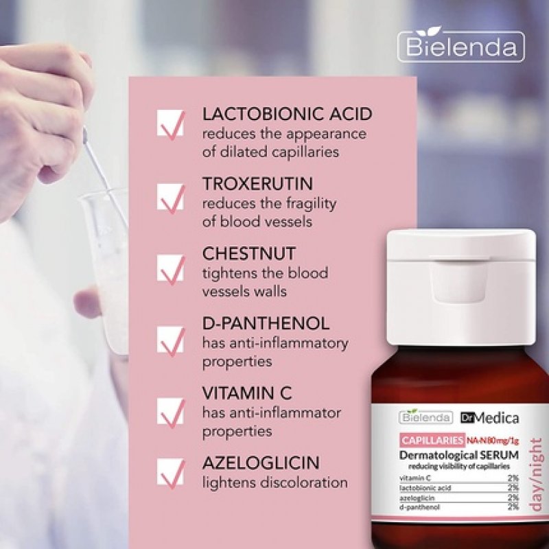 Bielenda Dr Medica Capillary Skin Dermatologic Anti-Redness Face Serum Day/Night 30ml