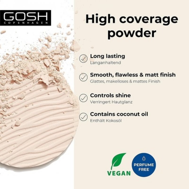 GOSH Dextreme High Coverage Powder Vegan Powder for All Skin Types Matting & Long-Lasting for a Flawless Complexion