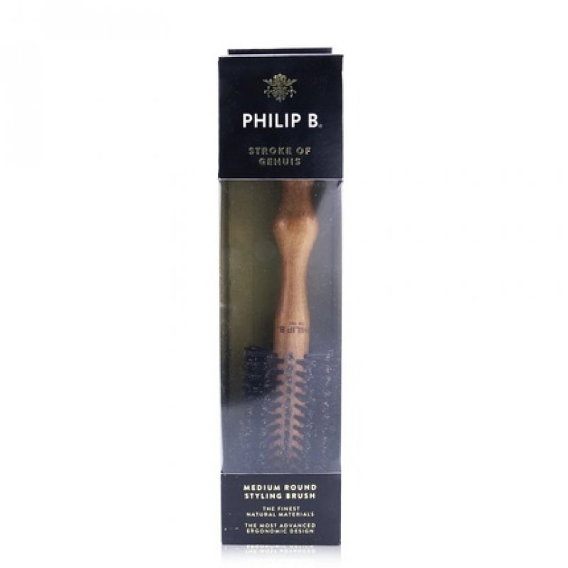 Philip B Medium Round Hairbrush Polish Mahogany Handle 65% Boar Bristle 35% Nylon