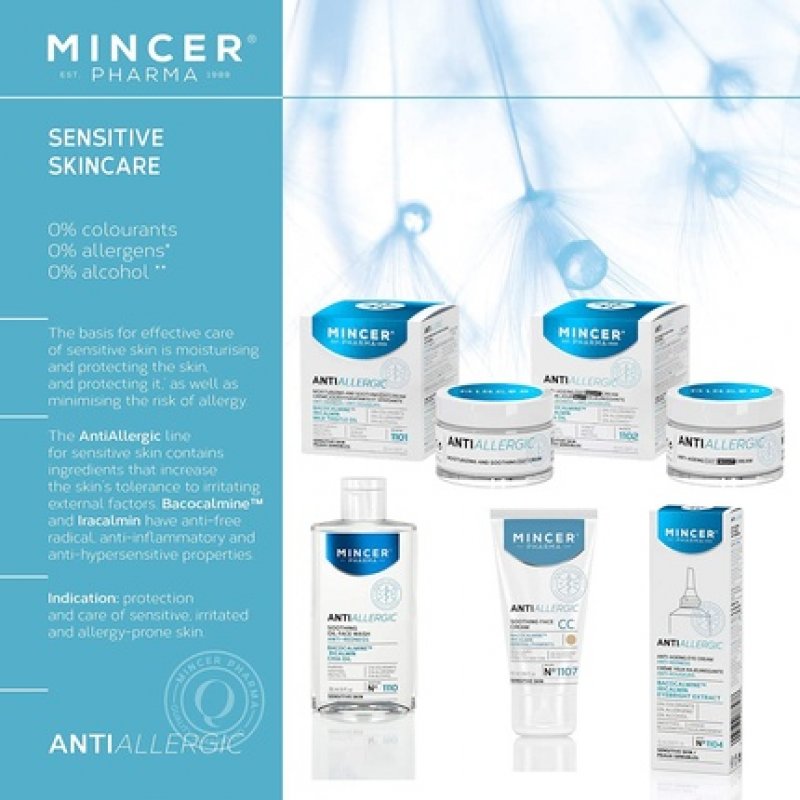 Mincer Pharma Anti-Allergic Moisturizing and Soothing Day Face Cream for Sensitive Skin with Bacocalmine, Iricalmin and
