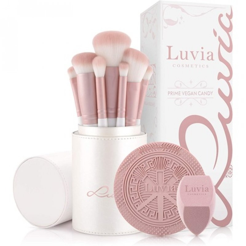 Luvia Prime Vegan Pro Candy Makeup Brush Set 7 Brushes with Storage, Blender Sponge and Cleaning Mat Mother of Pearl