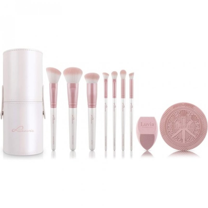 Luvia Prime Vegan Pro Candy Makeup Brush Set 7 Brushes with Storage, Blender Sponge and Cleaning Mat Mother of Pearl