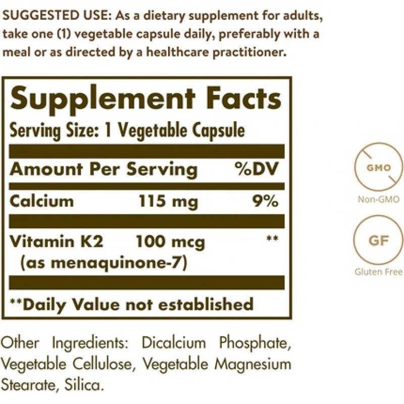 Solgar Vitamin K2 (MK-7) 100mcg Bone Health Vegetable Capsules 50 Count