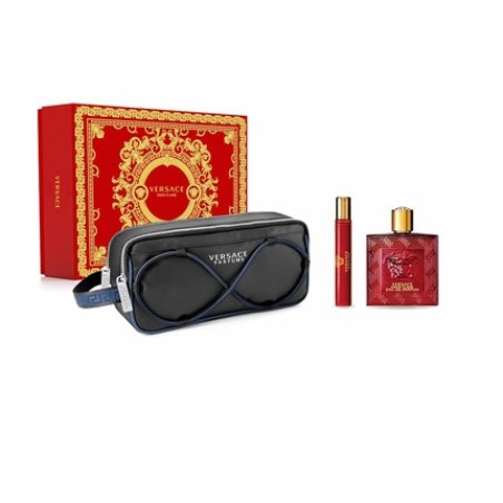 Versace Eros Flame Natural EDP Spray with Cosmetic Bag 3-Piece Gift Set for Men