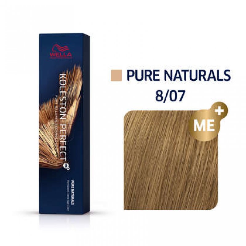 Wella Koleston Perfect Me Pure Naturals Permanent Hair Colour Cream 8/07 Light Blonde Natural Brown 60ml