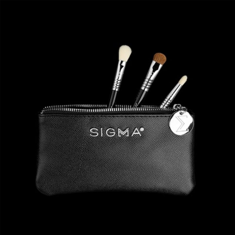 Sigma Beauty Glam 'N Go Mini Eye Brush Set Complete Eye Makeup Travel Kit 3 Synthetic Makeup Brushes and Beauty Bag
