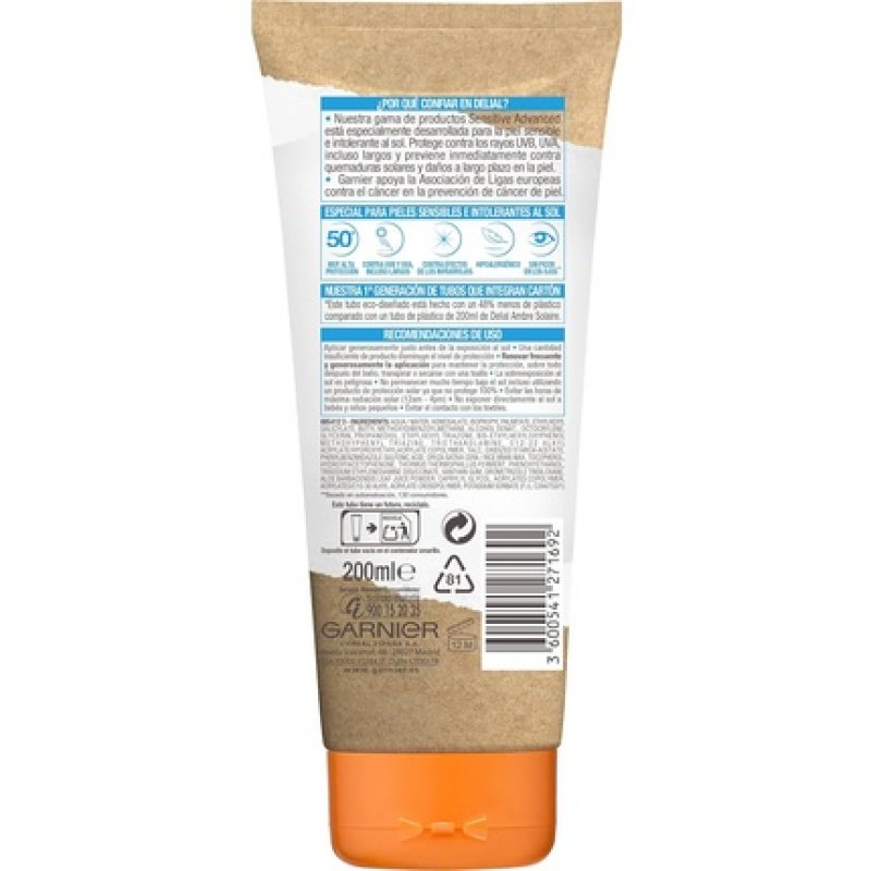 Garnier Delial Sensitive Advanced Sunscreen for Clear, Sensitive, and Sun-Intolerant Skin IP50 175ml
