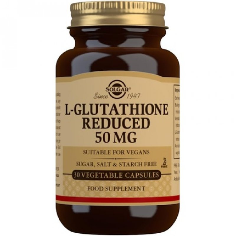 Solgar L-Glutathione Reduced 50mg Vegetable Capsules Detoxification of the Liver Glutamic Acid Cysteine and Glycine