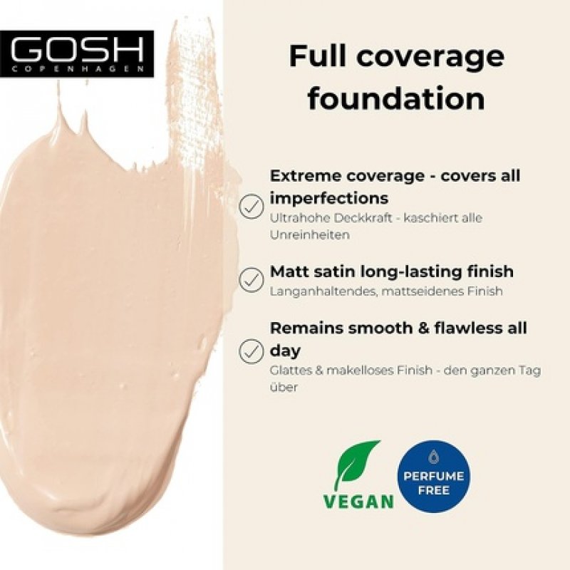 GOSH Dextreme Full Coverage Foundation 30ml - Vegan Makeup for Flawless Complexion - Cover Pimples and Dark Circles -