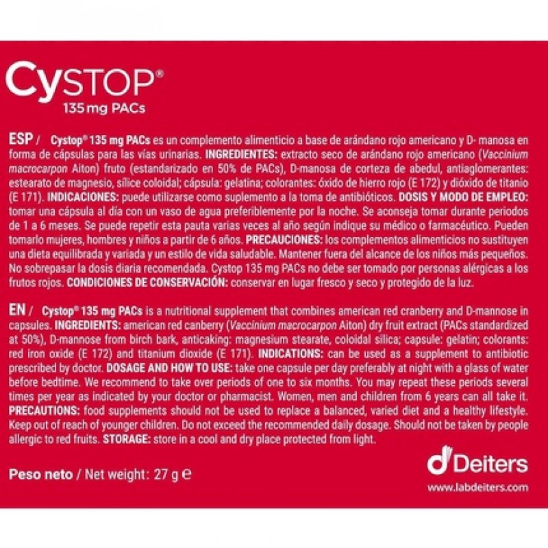Deiters Cystop Red Blueberry Tablets for Cystitis with D-Mannose 60 Capsules