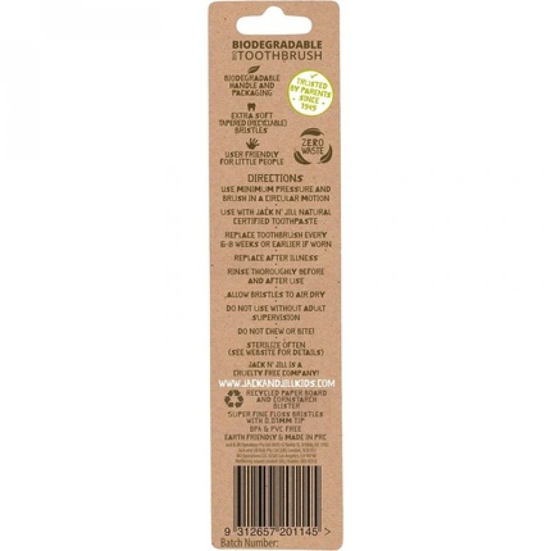 Jack N' Jill Kids Plastic Free Bio Toothbrush Soft Nylon Bristles Ergonomic Handles Elephant White 1 Count