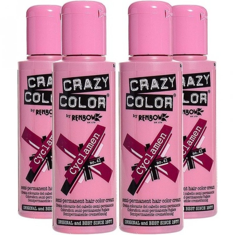 Crazy Color Semi Permanent Hair Dye By Renbow Cyclamen No.51 100ml - Pack of 4