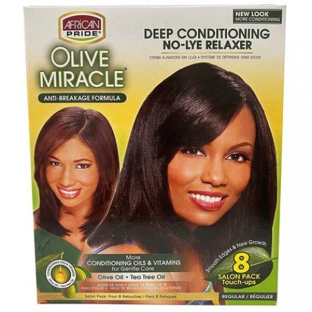 African Pride Olive Miracle Deep Conditioning No-Lye Relaxer Regular Kit - Pack of 8