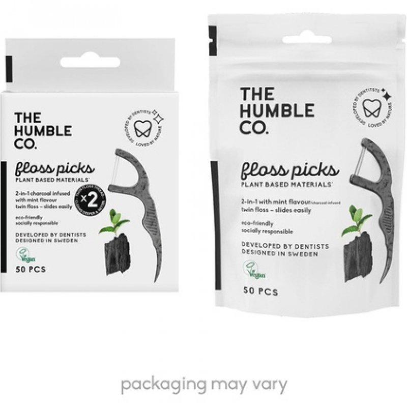 The Humble Co. Plant Based Floss Picks Charcoal 50 Count