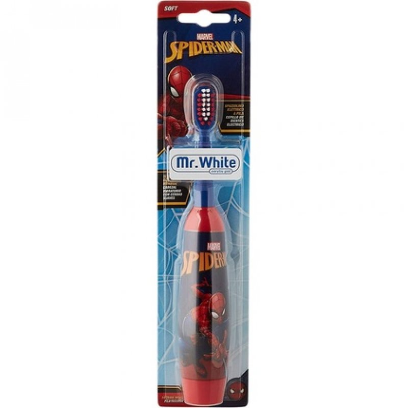 Mr. White Spider-Man Electric Toothbrush for Kids with Soft Bristles and Vibrating Head System
