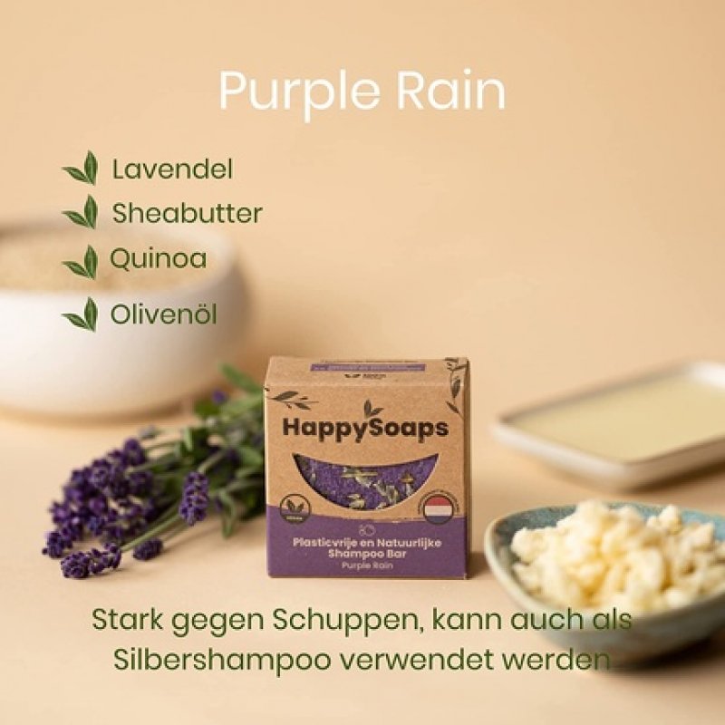 HappySoaps Purple Rain Lavender Moisturizing Solid Shampoo Bar 70g