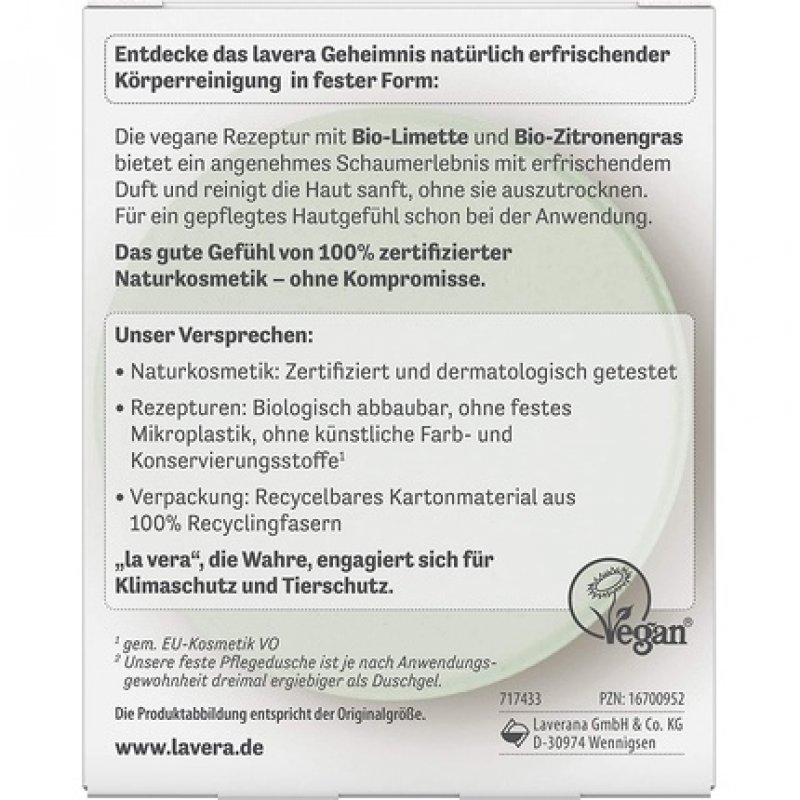 lavera Solid Care Shower Happy Freshness with Organic Lime and Organic Lemongrass 50g