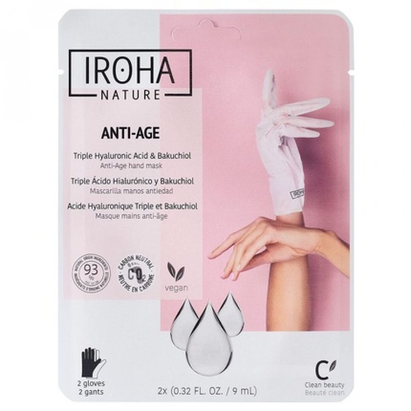 Iroha Nature Anti-Ageing Hand Masks with Triple Hyaluronic Acid, Bakuchiol and Niacinamide 93% Certified Natural