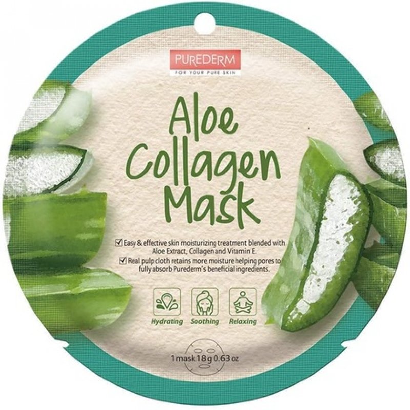 Purederm Aloe Collagen Mask with Aloe Vera, Collagen, and Vitamin E 18g