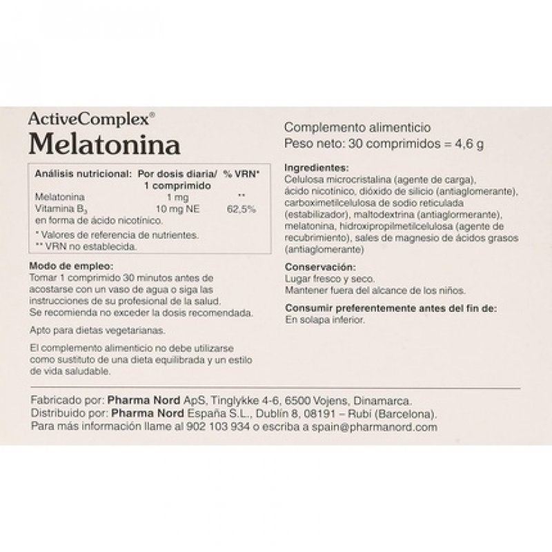 Pharma Nord Active Complexx Melatonin 30comp 1000 G Pack Of 1 X 1 Piece