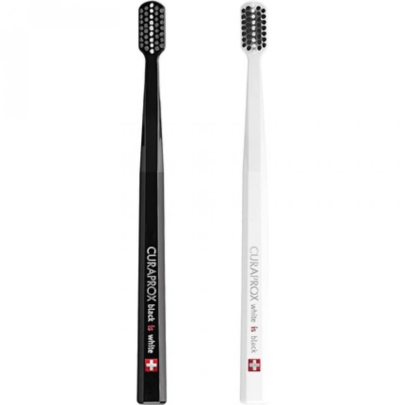 Curaprox Toothbrush CS Black is White Duo Manual Toothbrush for Adults with 8760 CUREN Bristles Black and White 2 Pieces