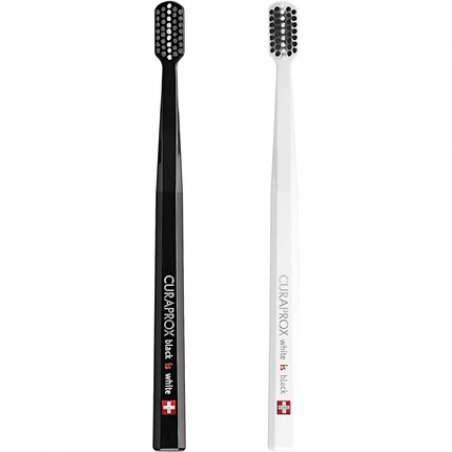 Curaprox Toothbrush CS Black is White Duo Manual Toothbrush for Adults with 8760 CUREN Bristles Black and White 2 Pieces