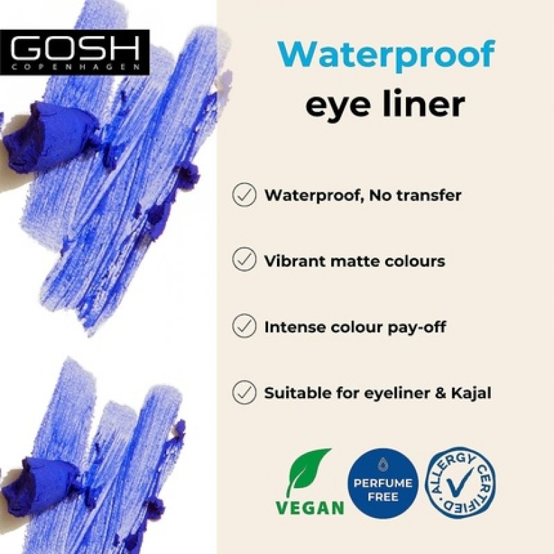 GOSH Matte Eyeliner in Bright Blue Creamy Soft Texture High Coverage Ideal for Smokey Eyes 008 Crazy Blue