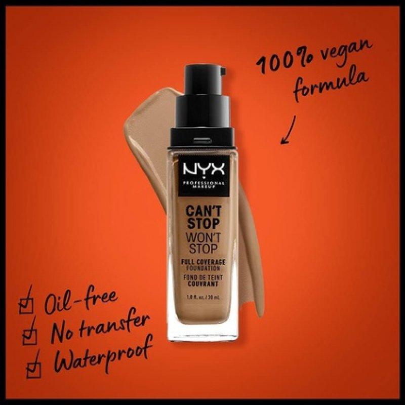 NYX Professional Makeup Can't Stop Won't Stop Full Coverage Foundation Vegan Formula Matte Finish Caramel 15