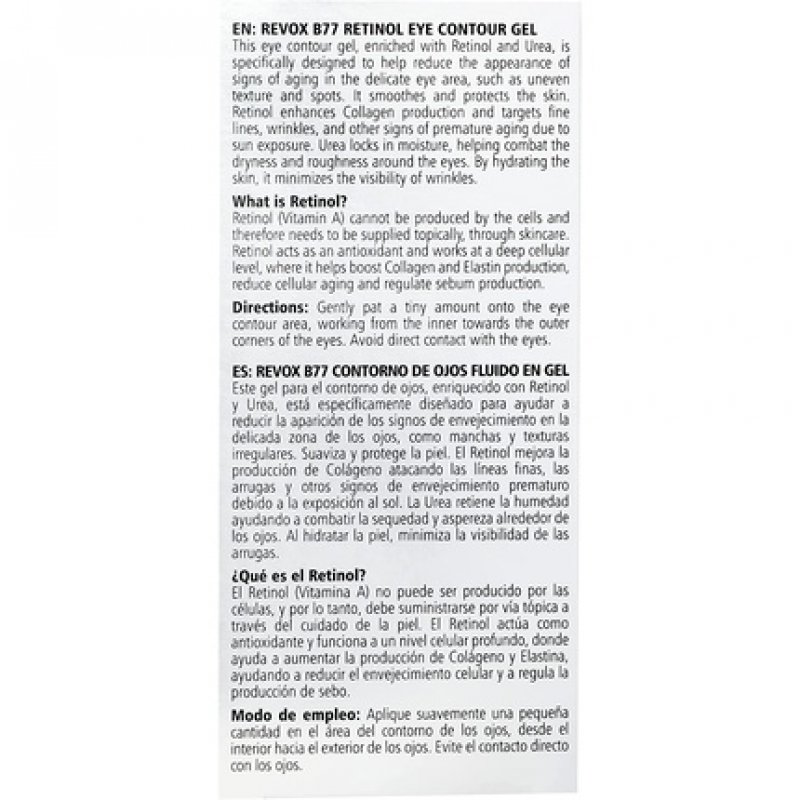 Revox Retinol Eye Gel Anti Wrinkle Concentrate for Dark Circles and Puffy Eyes 30ml