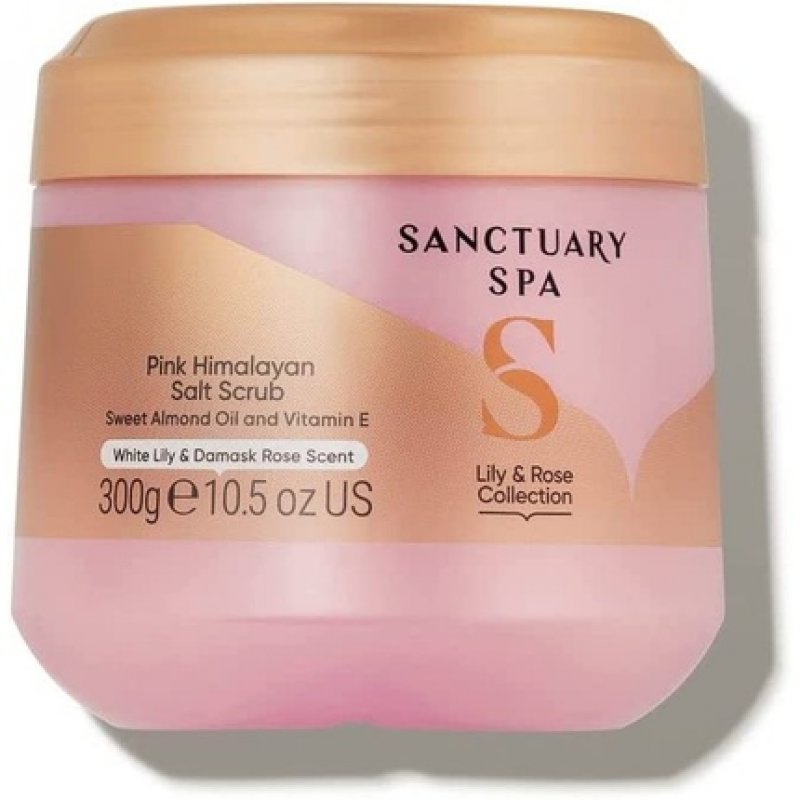 Sanctuary Spa Lily and Rose Salt Body Scrub Exfoliating Pink Himalayan Salt with Vitamin E and Almond Oil 300g